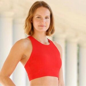 NWOT Relay Active Kella Pocket Crop Top in Ribbed Red, Size S